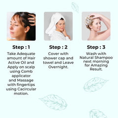 Three-step guide for using Lavaya Hair Active Oil with three women images