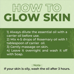 Instructions for glowing skin with Rosemary oil on a purple background