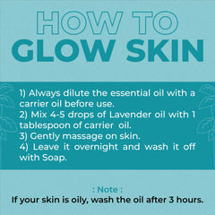 Instructions for using Tea-Tree oil to achieve glowing skin on a green background