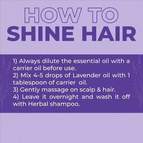 Instructions on how to shine hair using lavender oil and carribean oil with a blue background.