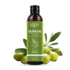 Lavaya olive oil bottle with olives and leaves on a white background