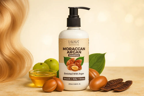 Argan Oil Shampoo by Lavaya - 279ml bottle with natural ingredients including argan nuts, amla, and shikakai for smooth, silky, strong hair - daily shampoo for all hair types