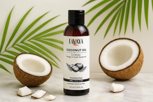 Lavaya Cold Pressed Coconut Oil - Pure Virgin Nariyel Tel for Hair and Skin with fresh coconuts