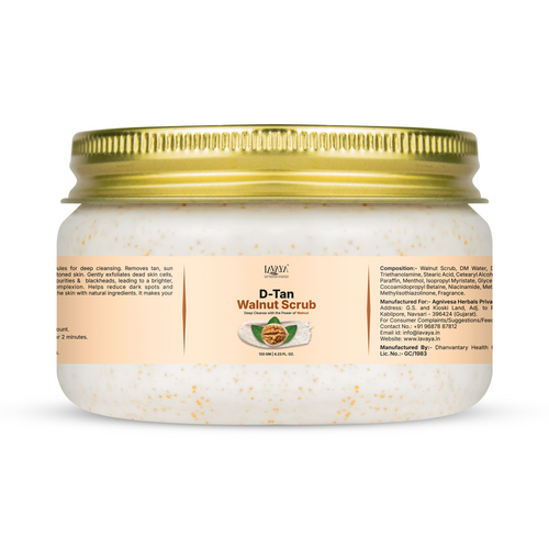 De-Tan Scrub for Face & Body 120ml | Tan Removal, Skin Brightening & Exfoliation | Deep Pore Cleansing, Blackhead Cleanser & Dead Skin Remover | Natural Glow Enhancer with Walnut | For Men & Women