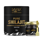 Lavaya Pure Shilajit packaging with black and gold design on a white background